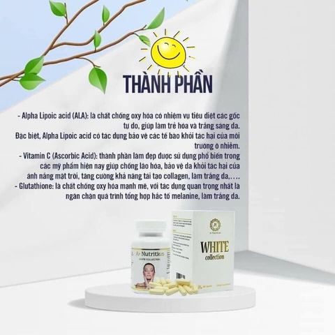 BẢO HÀNH 3 THÁNG - Viên Uống Trắng Da Giảm Sạm Nám Chống Lão Hoá WHITE Collection A+ Nutrition Hộp 60 Viên
