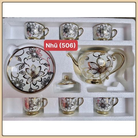BỘ TÁCH TRÀ NHŨ VÀNG 1 ẤM VÀ 6 LY KÈM DĨA SIÊU SANG ĐƯỢC MẪU NGẪU NHIÊN