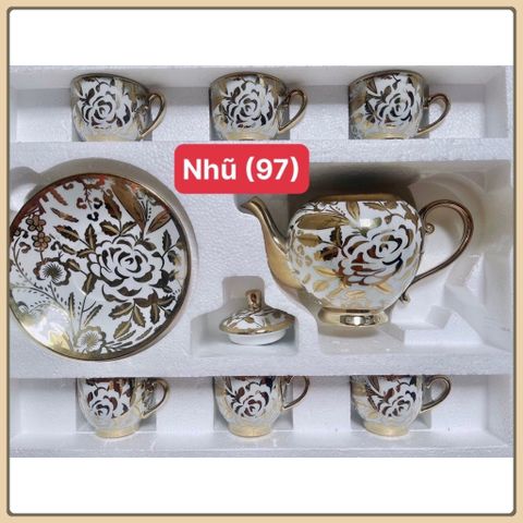 BỘ TÁCH TRÀ NHŨ VÀNG 1 ẤM VÀ 6 LY KÈM DĨA SIÊU SANG ĐƯỢC MẪU NGẪU NHIÊN