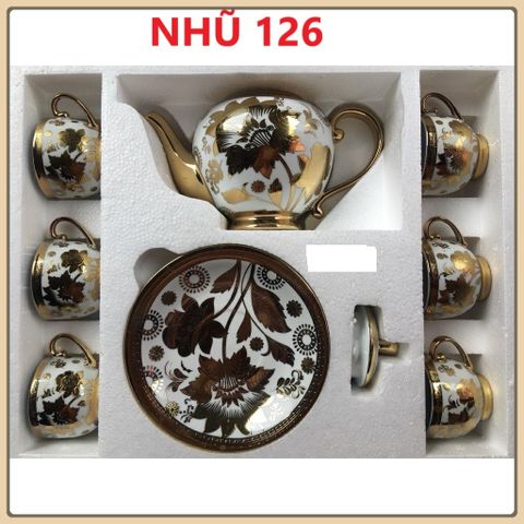 BỘ TÁCH TRÀ NHŨ VÀNG 1 ẤM VÀ 6 LY KÈM DĨA SIÊU SANG ĐƯỢC MẪU NGẪU NHIÊN