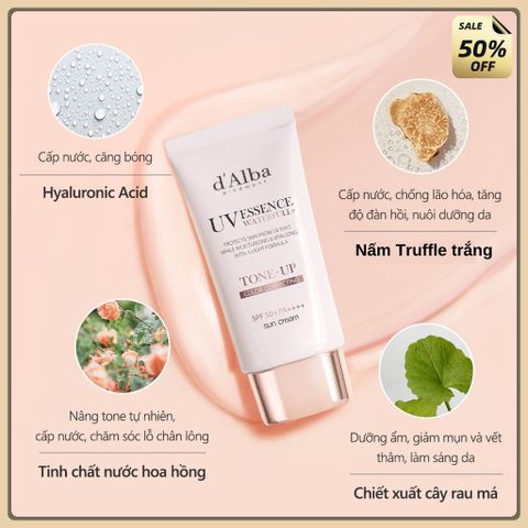 Kem chống nắng nâng tông da Waterfull Tone-up Sun Cream SPF 50+ 50ml - [d'Alba Official]