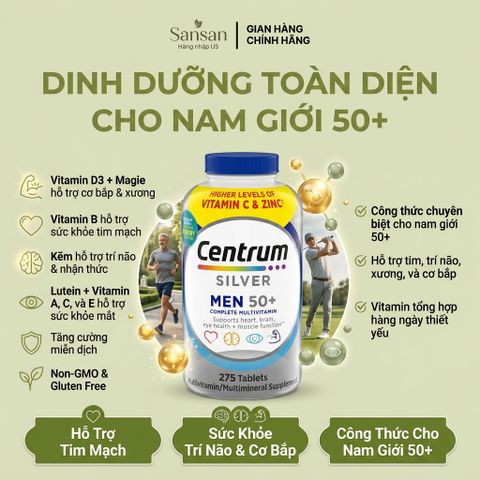 TPBVSK Vitamin Tổng Hợp Centrum Silver 50+ Nam & Nữ Cho Người Trên 50 Tuổi 275 Viên - Nội địa Mỹ