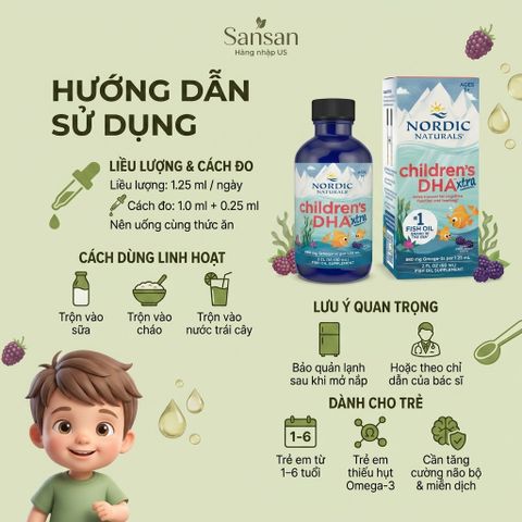Viên uống Nordic Children's DHA Xtra 636mg - Bổ sung Omega-3 cho trẻ từ 3 tuổi, hỗ trợ trí não và phát triển tư duy, 90 viên Mỹ