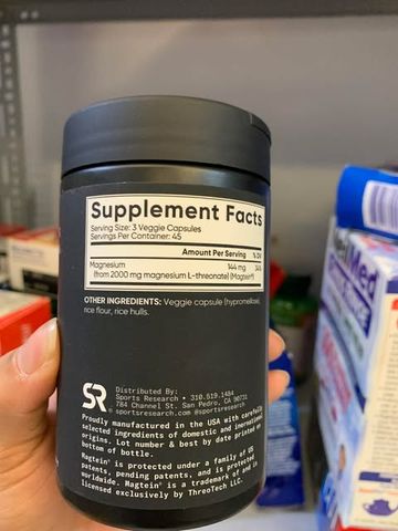 Viên uống bổ sung Magie Sports Research Magtein Magnesium L-Threonate 2000mg 135 Capsules 720953