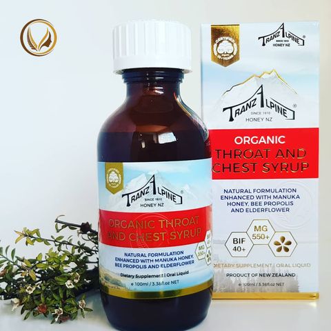 Siro giảm ho, đau họng MGO650+ TranzAlpine Organic Throat And Chest Syrup 100ml