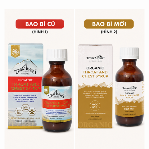 Siro giảm ho, đau họng MGO650+ TranzAlpine Organic Throat And Chest Syrup 100ml
