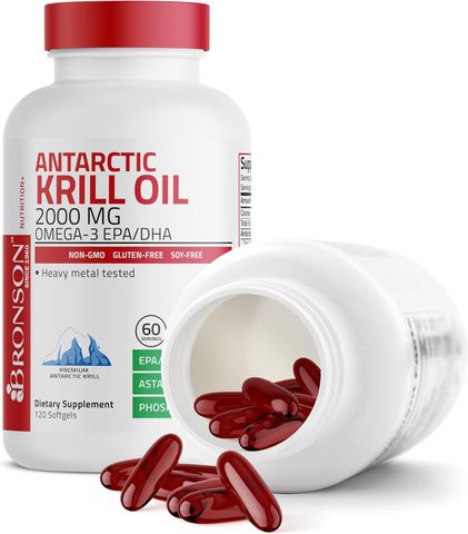 Viên dầu nhuyễn thể Bronson Antarctic Krill Oil 2000mg Omega-3 EPA/DHA - Tốt cho sức khỏe tim mạch và đẹp da, không biến đổi gen
