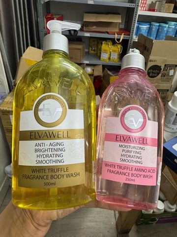 Set 2 chai sữa tắm nước hoa nấm Truffle Elvawell White Truffle (500ml + 250ml) – làm sạch, dưỡng ẩm