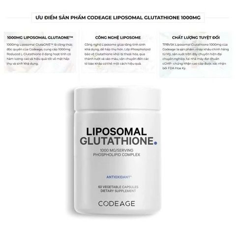 (Mỹ) Codeage Liposomal Glutathione Viên Uống Hỗ Trợ Trắng Da Thải Độc Gan Nhập Khẩu Chính Hãng