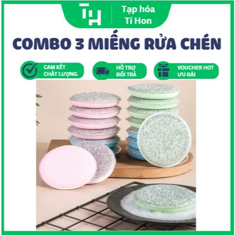 Combo 3 miếng rửa chén mút tròn lưới (TH289) (Màu ngẫu nhiên)