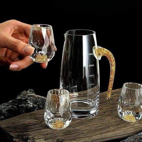 Bộ bình chén rượu pha lê mắt trâu vàng 24k 736687