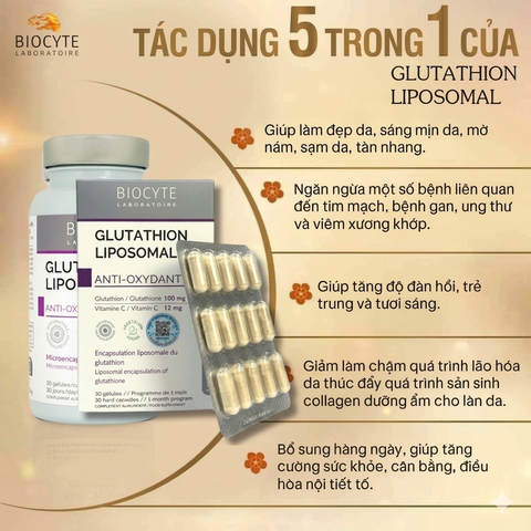 (Pháp) Biocyte Glutathion Liposomal Viên Uống Hỗ Trợ Trắng Da Thải Độc Gan