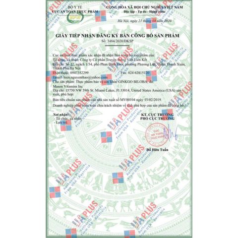 [Nhập khẩu chính ngạch] Mason Natural Ginkgo Biloba - Viên uống bổ não (60 viên)