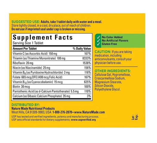 Viên uống vitamin B tổng hợp Nature Made Super B-Complex 460 viên - Hỗ trợ sức khỏe cho mẹ bầu và người ăn chay