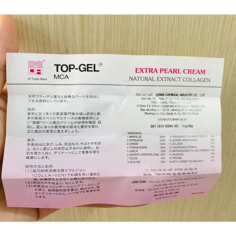 1 HỘP KEM DƯỠNG TRẮNG DA MỜ NÁM TOP-GEL MCA 18G - SẢN PHẨM CỦA ĐÀI LOAN