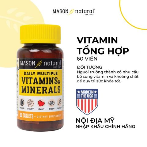 [Nhập khẩu] Mason Natural Daily Multiple Vitamins With Minerals - Bổ sung vitamin cho cơ thể (60v)