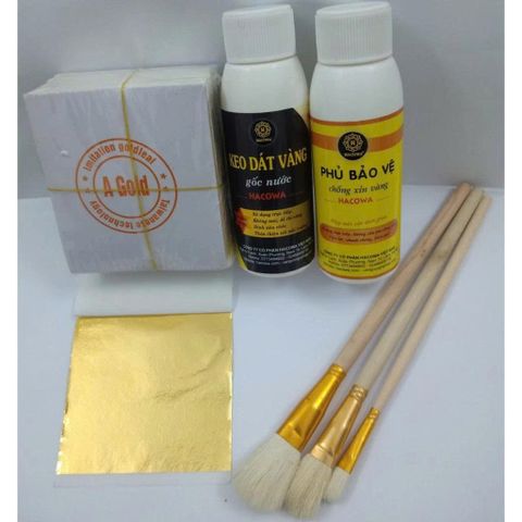 Combo 1000 lá vàng kèm đủ keo và phụ kiện dùng cho dát vàng hoa quả, thạch cao, giấy, đồ da