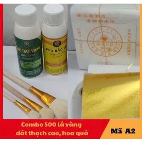 Combo 1000 lá vàng kèm đủ keo và phụ kiện dùng cho dát vàng hoa quả, thạch cao, giấy, đồ da