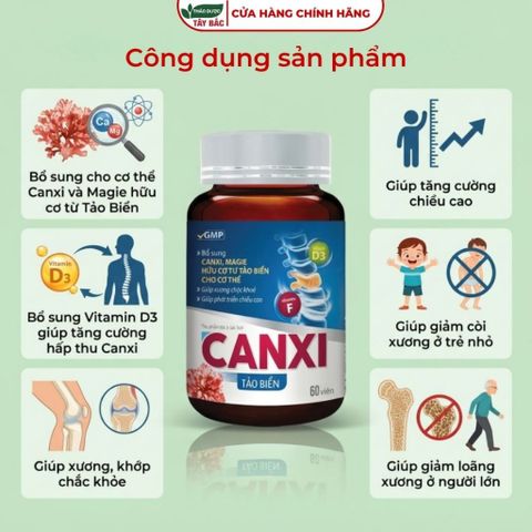 Viên uống CANXI TẢO BIỂN HỮU CƠ MÁT (Có chứa D3 K2) cho cả gia đình - Giúp Tăng Chiều Cao, Xương Chắc Khỏe