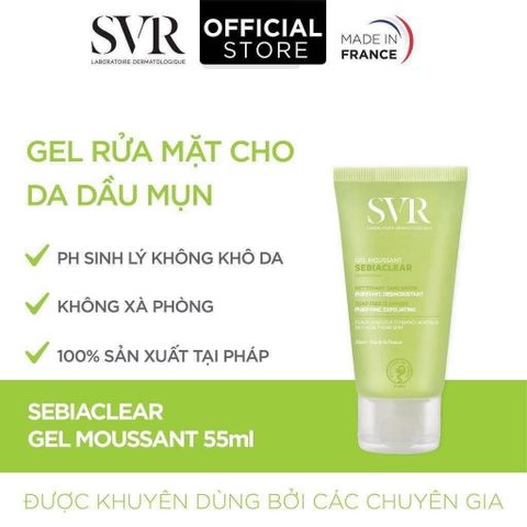 (Mini Size) Gel Rửa Mặt SVR Sebiaclear 55ml - Sữa Rửa Mặt Không Chứa Xà Phòng Cho Da Dầu và Mụn - Làm Sạch Dịu Nhẹ, Pháp