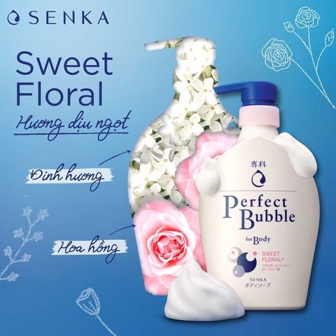 Sữa tắm dưỡng ẩm hương hoa dịu ngọt Senka Perfect Bubble for Body Sweet Floral 500ml