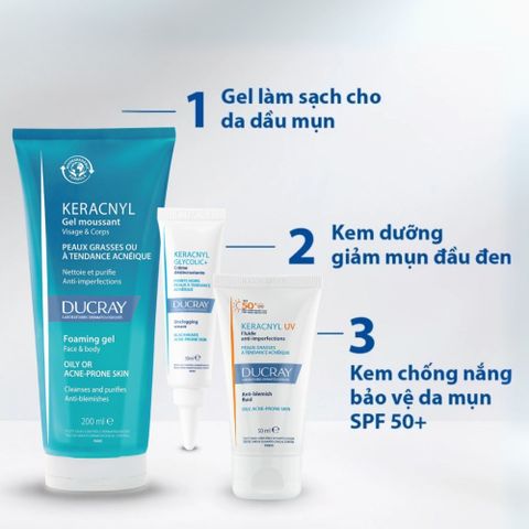 Kem Chống Nắng DUCRAY Keracnyl UV Anti-Blemish Fluid SPF50+ 50mL Cho Da Dầu Mụn, Giảm Thâm, Dịu Da