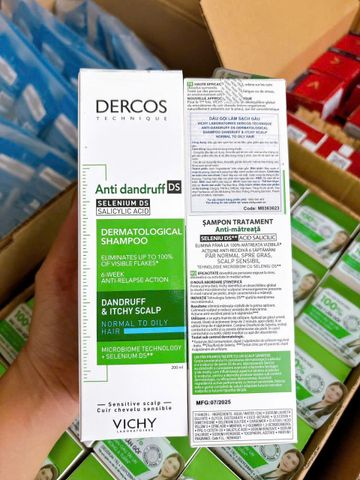 Dầu Gội Vichy Dercos Giảm Gàu Cho Da Nhạy Cảm 200ml - Chăm Sóc Tóc, Giúp Tóc Bóng Mượt, Không Paraben