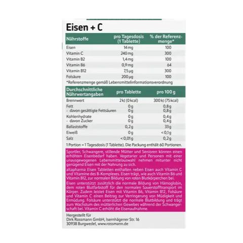 Bổ sung Vitamin C, Sắt hữu cơ hỗ trợ tăng cường sức khỏe, đẹp da, hộp 60 viên