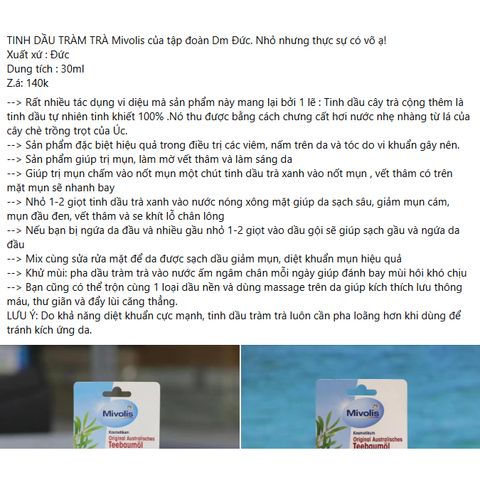 Tinh dầu tràm trà mivolis