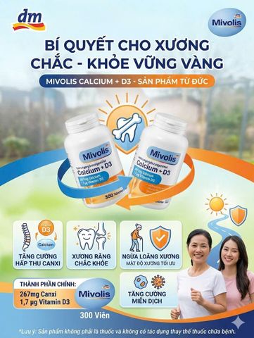 Viên Uống Mivolis Calcium D3 300 Viên - Bổ Sung Canxi & Vitamin D3 Giúp Xương Chắc Khỏe, Thực Phẩm Bổ Sung Cho Mọi Đối Tượng