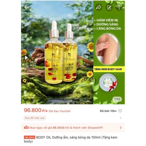 BODY OIL - Dầu dưỡng ẩm, Sáng bóng da 100ml [Tặng kem body 50gr]