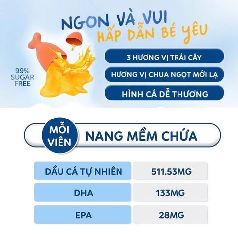 Dầu cá Kids Smart Bursts Omega-3 Fish Oil TRIO – DHA 3 màu ,hương vị trái cây thơm ngon cho bé phát triển trí não