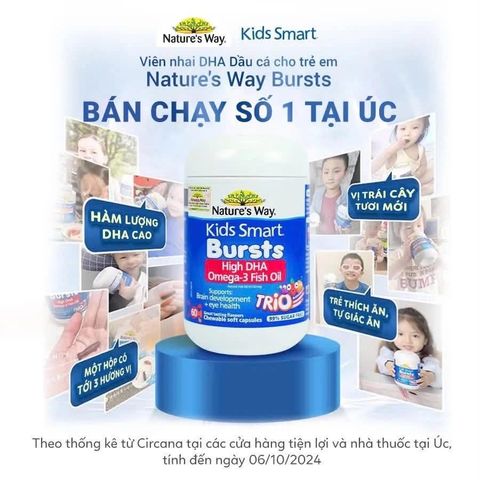 Dầu cá Kids Smart Bursts Omega-3 Fish Oil TRIO – DHA 3 màu ,hương vị trái cây thơm ngon cho bé phát triển trí não