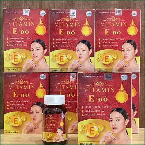1 HỘP VITAMIN E ĐỎ – VIÊN UỐNG HỖ TRỢ CHỐNG OXY HÓA, HẠN CHẾ LÃO HÓA, GIÚP LÀM ĐẸP DA – HỘP 30 VIÊN.