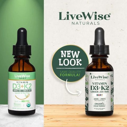 Vitamin D3K2 hữu cơ LiveWise Baby 400IU Mỹ cho bé sơ sinh 0- 3 tuổi