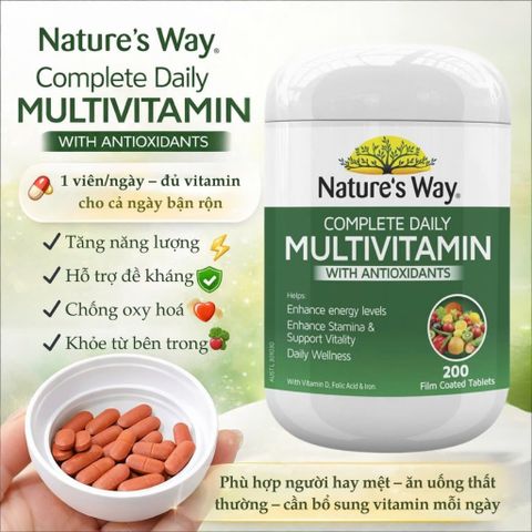 Nature’s Way Complete Daily Multivitamin Úc | Vitamin Tổng Hợp Kèm Chất Chống Oxy Hóa | 200 Viên 755027
