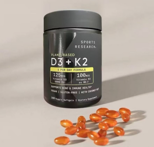 Vitamin D3 + K2 Sports Research 5000IU - Viên Uống Chiết Xuất Thực Vật Tốt Cho Xương Khớp và Tim Mạch - Mỹ 