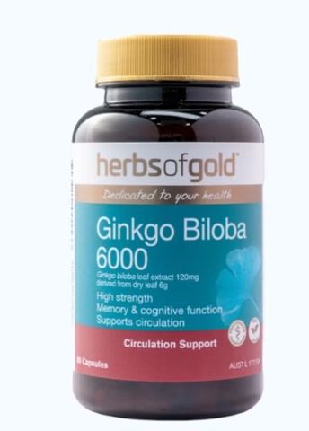 [Nhập khẩu] Thực phẩm bảo vệ sức khỏe Herbs of Gold Ginkgo Biloba 6000 (60 viên)