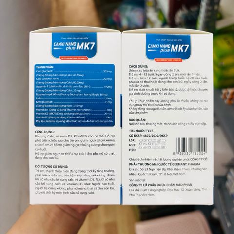 CANXI NANO PLUS MK7 - bổ sung Calci vô cơ và hữu cơ phát triển chiều cao, ngừa loãng xương