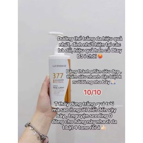 (Chính hãng) 250g Sữa dưỡng thể 377 Niacinamide Retinol LUCENBASE hỗ trợ khóa ẩm làm sáng da