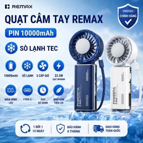 [Nhập Khẩu]Chính Hãng REMAX Quạt Cầm Tay mini có Sò Lạnh pin 10.000mAh - kiêm sạc dự phòng!