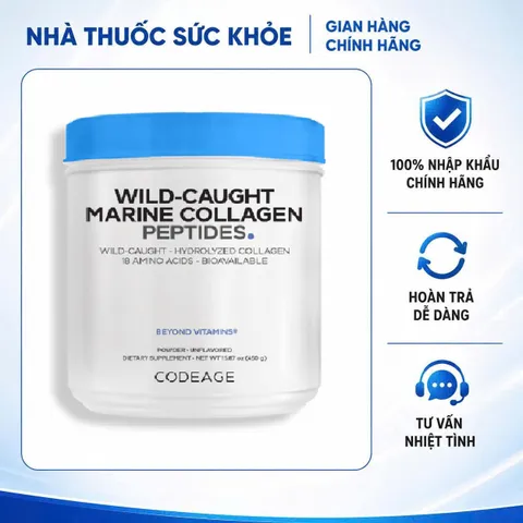 Bột Uống Codeage Wild-Caught Marine Collagen Peptides 450g - Hỗ Trợ Làm Đẹp Da, Tóc, Móng & Xương Khớp, Tăng Độ Đàn Hồi Da