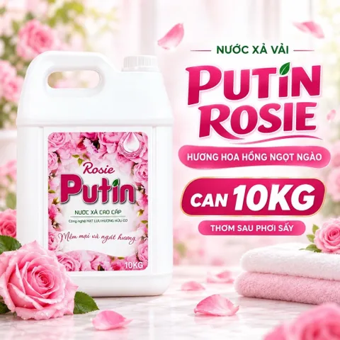 Nước Xả Vải Putin Rosie 10KG Can Lớn Hương Hoa Hồng Hạt Lưu Hương Thơm Lâu Làm Mềm Vải