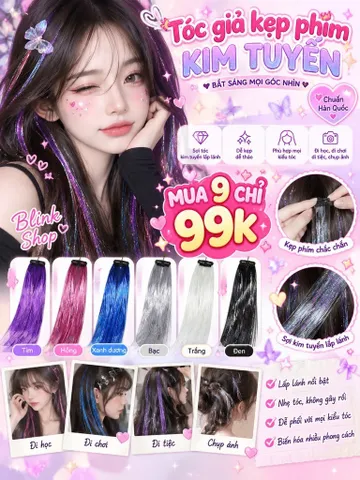 Tóc Kẹp Phím Kim Tuyến – Tóc Highlight Ánh Kim Nhiều Màu Chuẩn Hàn Quốc