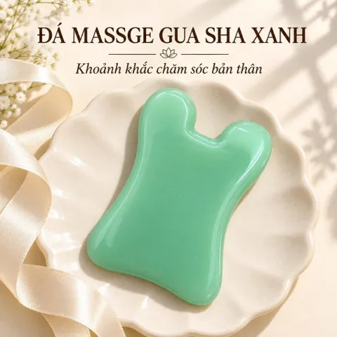Đá Gua Sha Massage Mặt Màu Xanh, Dụng Cụ Chăm Sóc Da Cầm Tay Dáng Cong