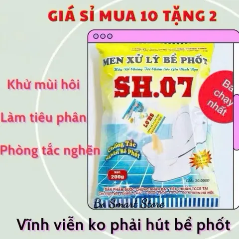 Giá sỉ(Mua 10 tặng 2) Men vi sinh xử lý bể phốt, phòng tắc nghẽn bồn cầu, khử mùi hôi, diệt trứng giun, mầm bệnh,….200gr