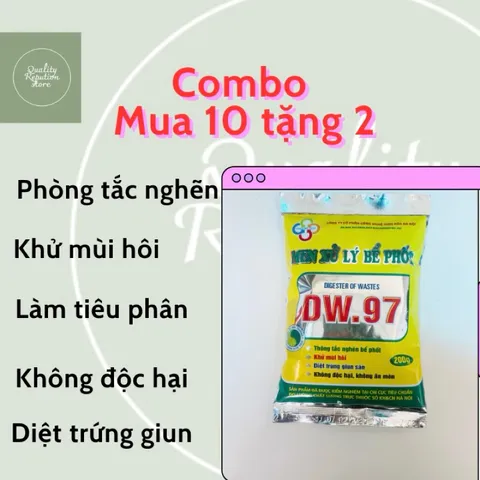 Giá sỉ(Mua 10 tặng 2) Gói sinh học DW.97 phòng tắc nghẽn, khử mùi hôi, làm tiêu cặn bã, nước chảy nhanh bồn cầu 200g