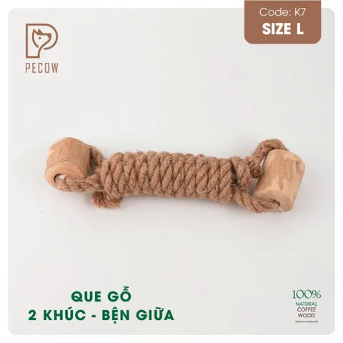 Que 2 khúc từ gỗ cà phê bện dây ở giữa K7 - Size L - Làm sạch răng, giải stress cho boss