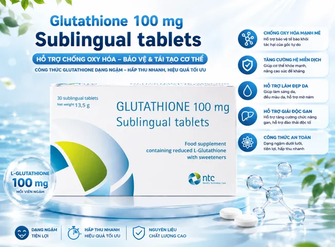 glutathione ngậm Hàng nhập khẩu) Viên hỗ trợ trắng da,mờ nám 100mg NTC Amount:5mg sterile water for injection Department of Navy (DON)