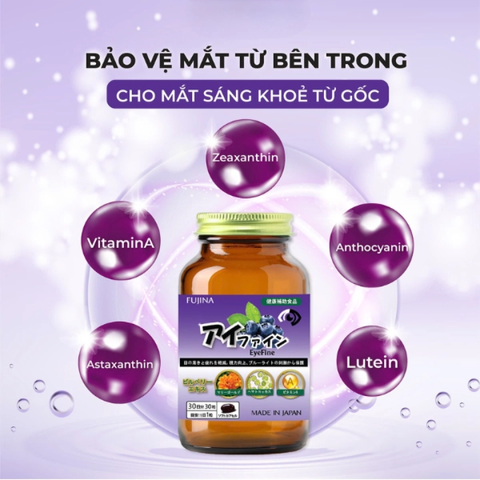 Viên Uống Bổ Mắt Fujina Eyefine - Hỗ Trợ Cải Thiện Thị Lực, Giảm Khô Mỏi Mắt, Chiết Xuất Việt Quất & Lutein, Hộp 30 Viên